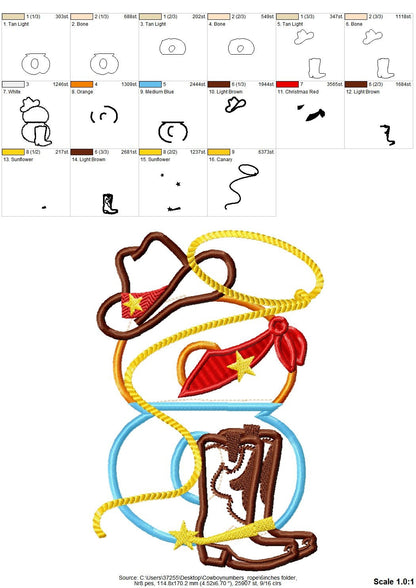 Little Cowboy Birthday Number 8 EIGHT wide satin stitch Applique