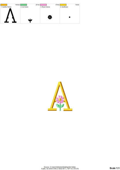 Satin Stitch Spring Flower Font Set