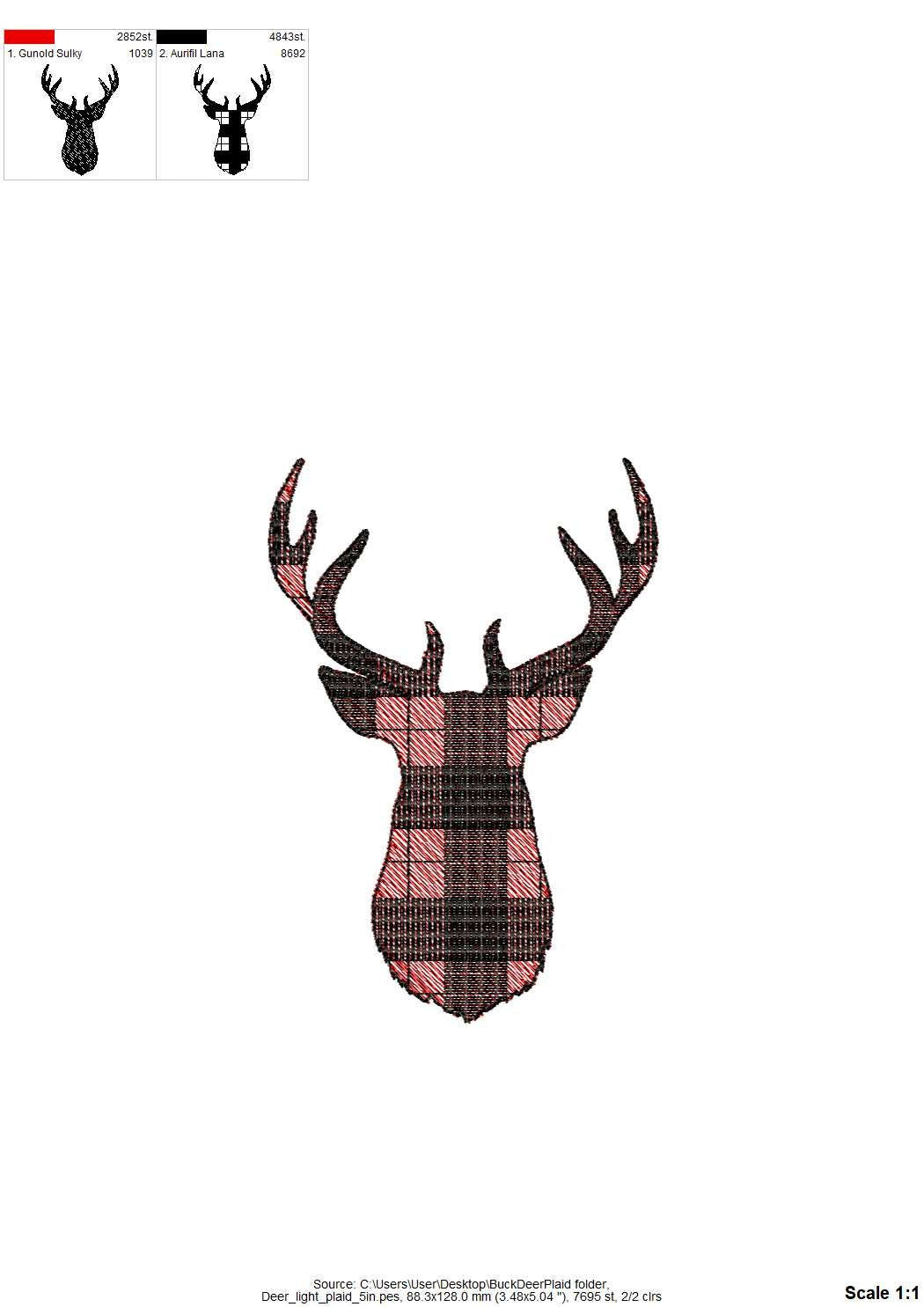Gingham Plaid Patterned Buck Deer Head