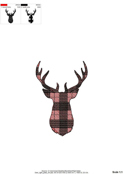 Gingham Plaid Patterned Buck Deer Head