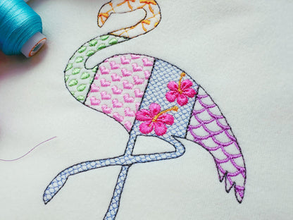 Patchwork Flamingo Bird silhouette outline patterned Flamingo kids