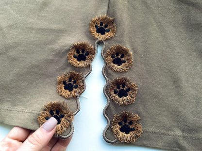 Small Fringed Paw Split Side Seam