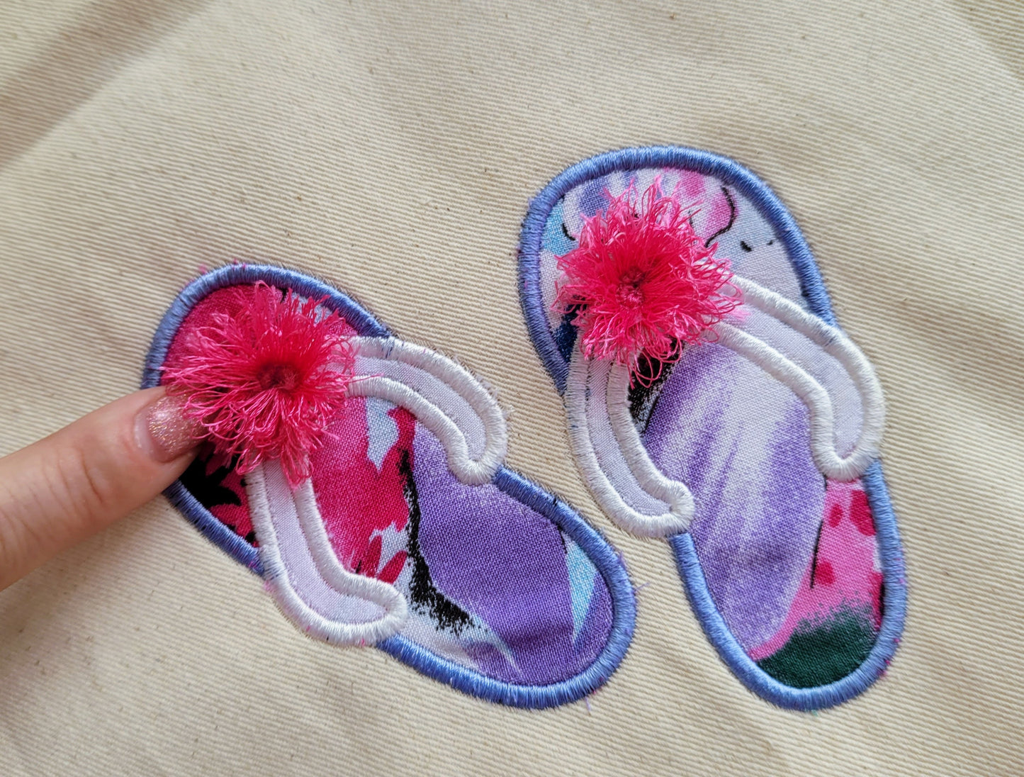 Flip Flops Fringed Pom poms Applique