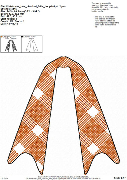 Plaid Christmas Bow 3D Feltie