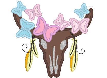 Cow Buck Bull Skull with Butterfly