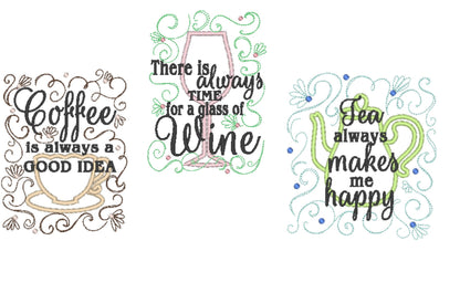 Kitchen Wine Coffee Tea Quote Set