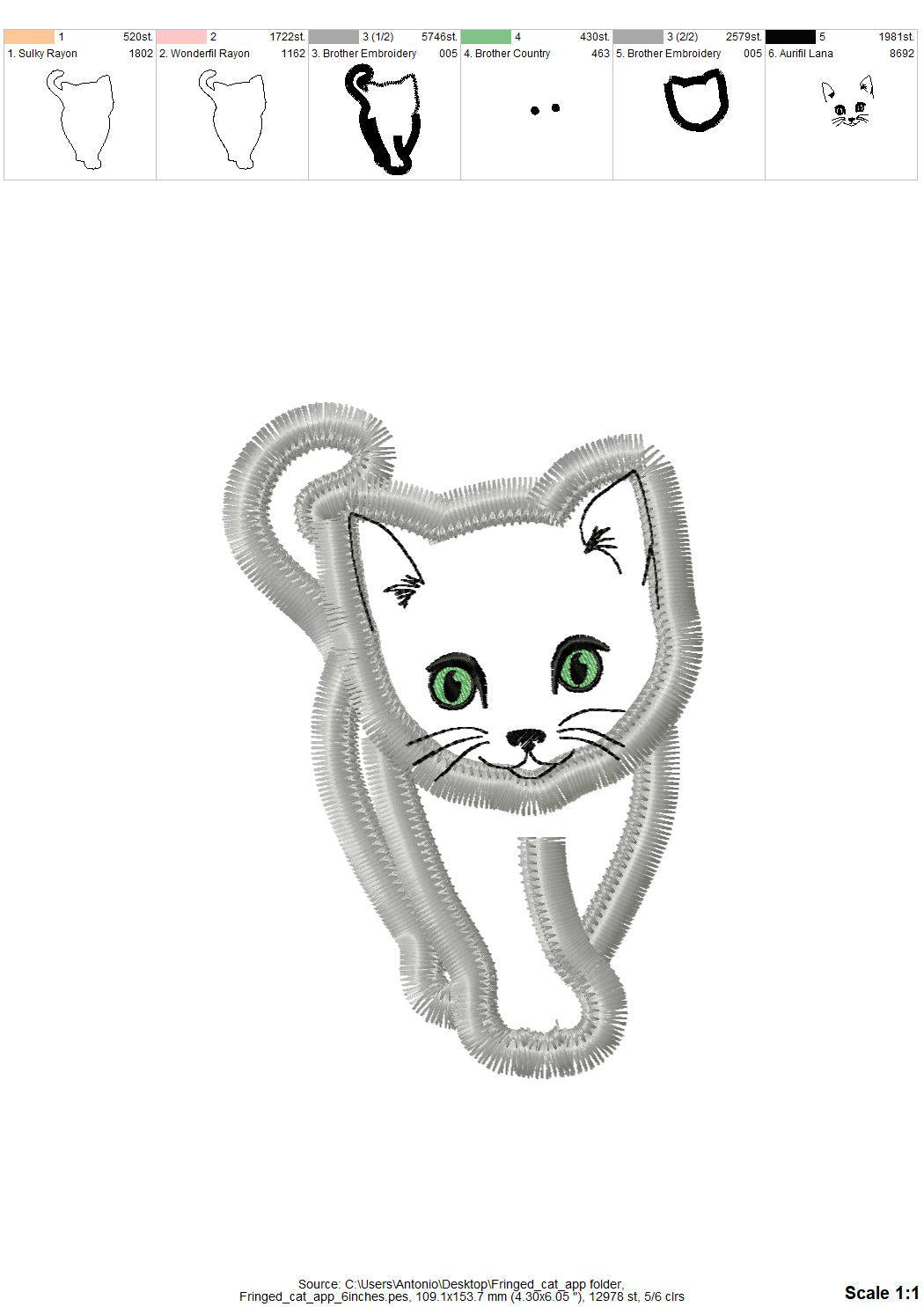 Fringed Little Kitten Kitty Cat Applique