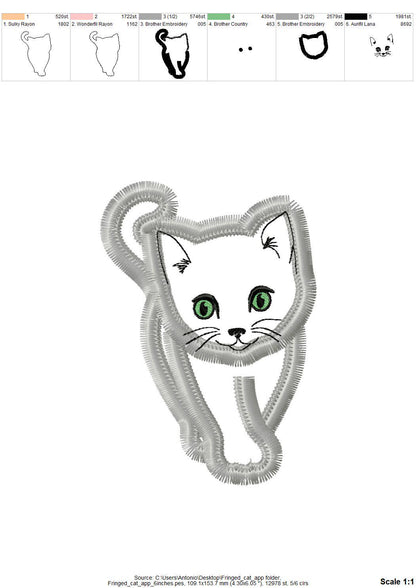 Fringed Little Kitten Kitty Cat Applique