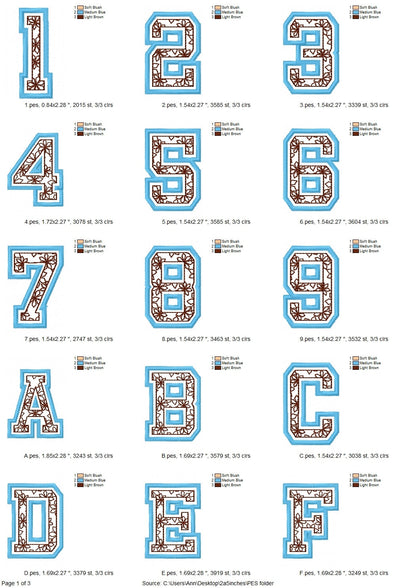 Floral Fill Satin Stitch Outline Varsity Font