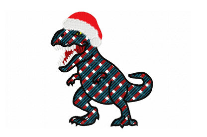 Gingham Plaid Patterned T-Rex Santa