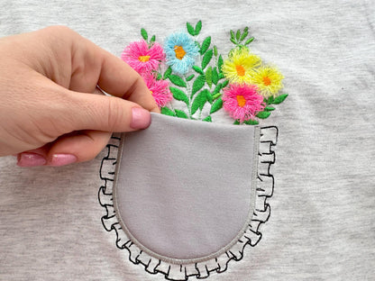 Genuine Ruffle Pocket with Fringed Flowers