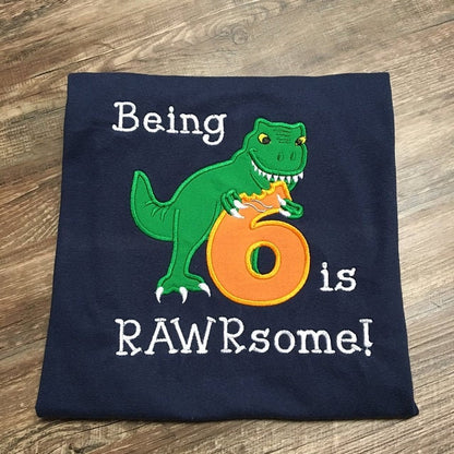 T-rex dinosaur Birthday number six 6 machine embroidery Birthday outfit