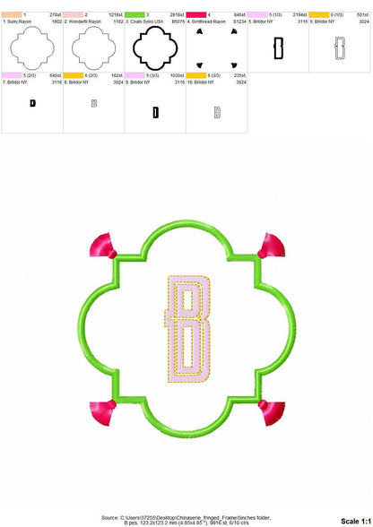 Chinoiserie Fringed Tassel Monogram Frame Applique