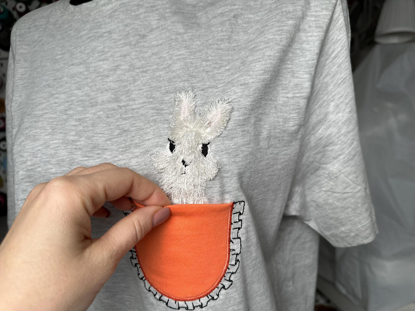 Peeking Fringed Fluffy Bunny Pocket