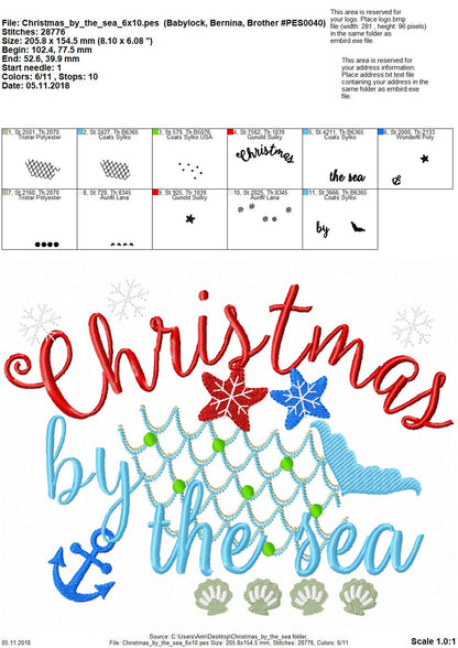 Christmas by the sea embroidery designs, Merry Christmas embroidery