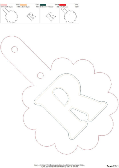 Scalloped Edge Puffy Puff Foam Monogram Keychain