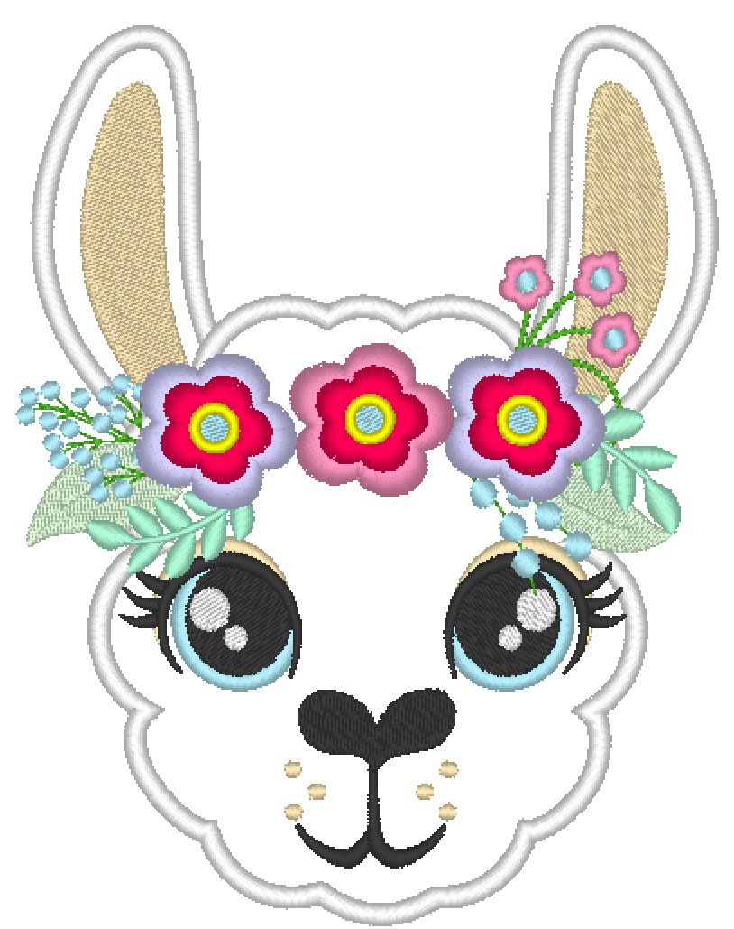 Llama Face with Fringed Floral Crown