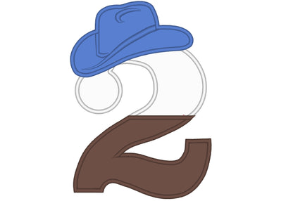 Little cowboy 2 number TWO embroidery Birthday number applique cowboy
