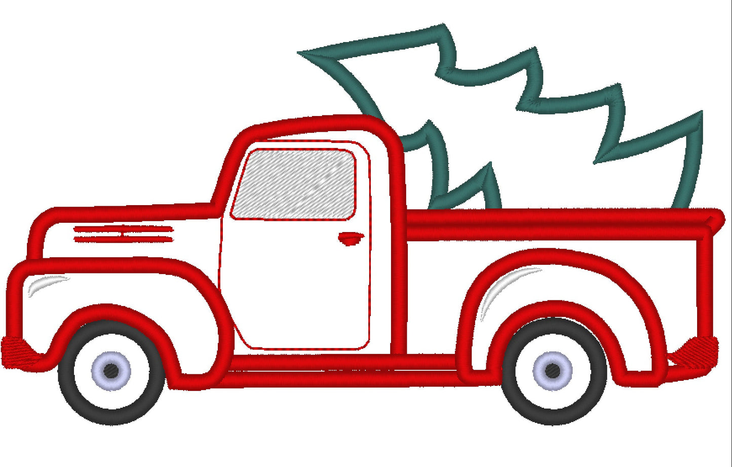 Station Wagon with Christmas Tree Red Truck