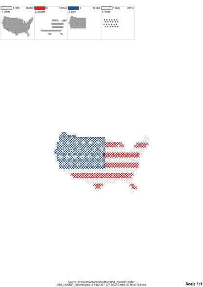 Cross stitch US States outline map