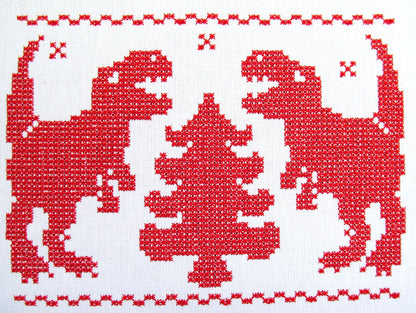 Cross Stitch Christmas T-Rex Dinosaur