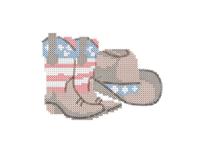 Cross stitch Cowboy Boots and Hat USA flag patterned patriotic 4th of