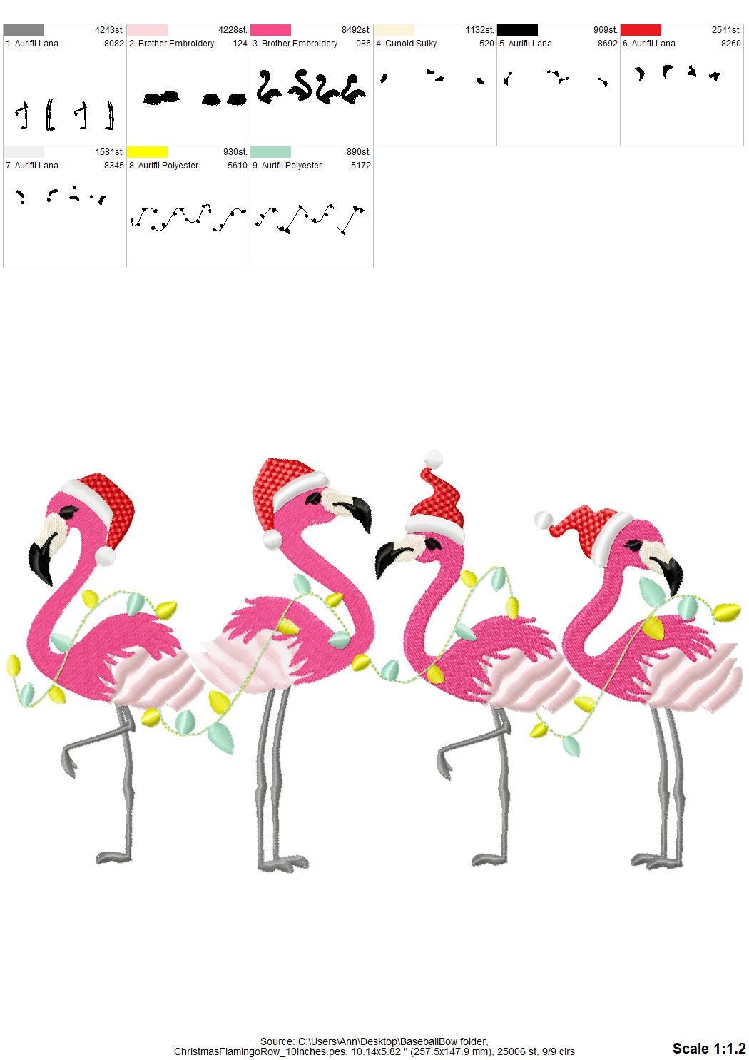 Christmas Fringed Flamingo in a row