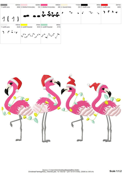 Christmas Fringed Flamingo in a row