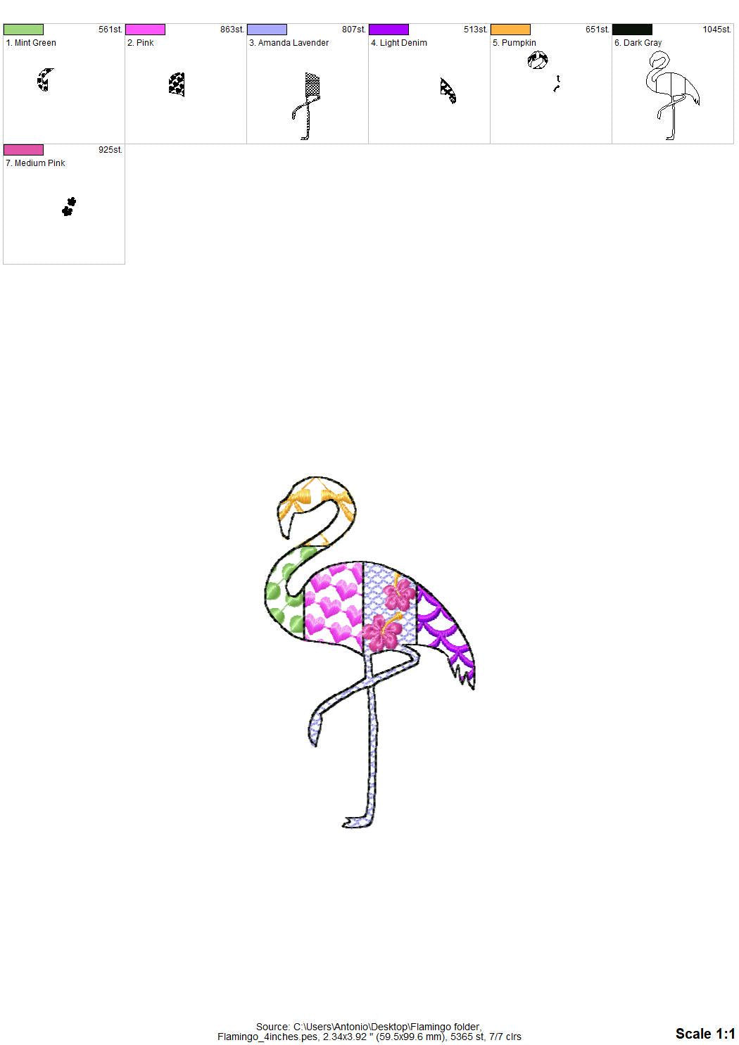 Patchwork Flamingo Bird silhouette outline patterned Flamingo kids