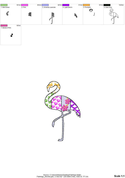 Patchwork Flamingo Bird silhouette outline patterned Flamingo kids
