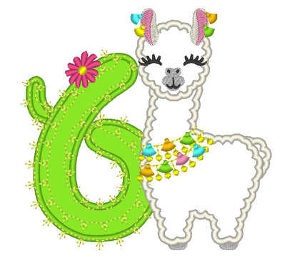 Llama Cactus Birthday Number 6