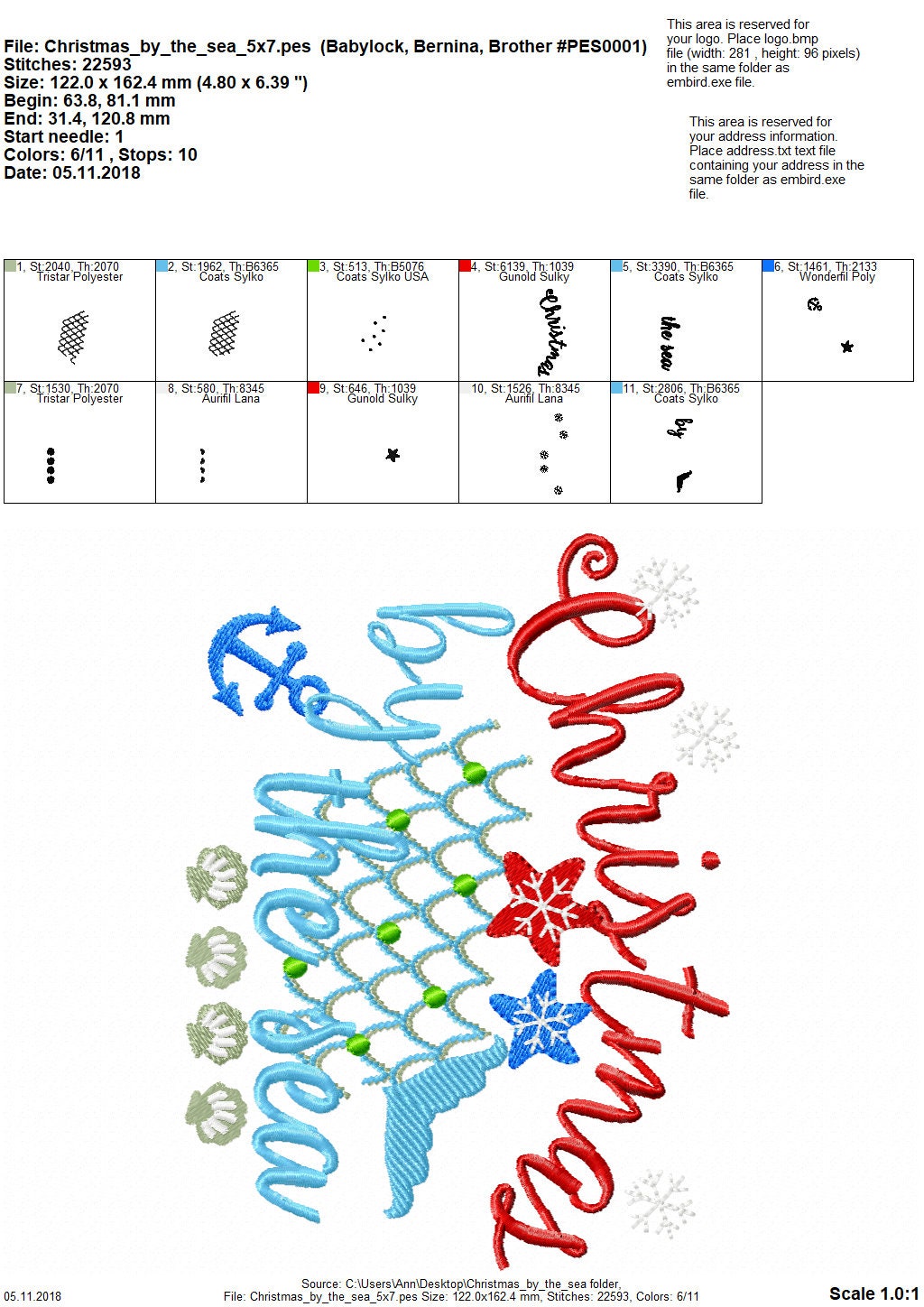Christmas by the sea embroidery designs, Merry Christmas embroidery