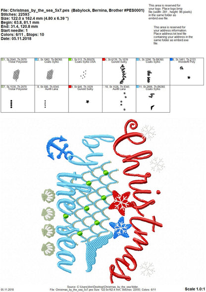 Christmas by the sea embroidery designs, Merry Christmas embroidery