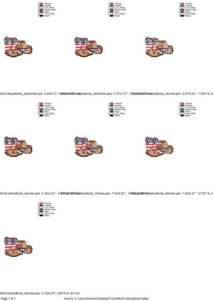 Cross stitch Cowboy Boots and Hat USA flag patterned patriotic 4th of