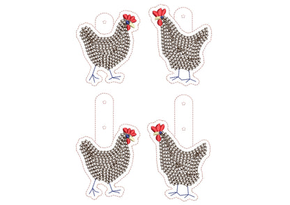 Chain stitch Cute Chicken 2 types Key Fob snap tab and Eyelet ITH in