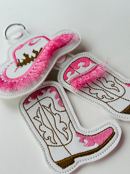 Pretty Cowgirl Cowboy Boots And Hat Keychain