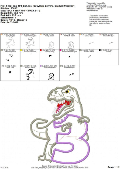 T-rex dinosaur Birthday number three 3 Birthday outfit machine