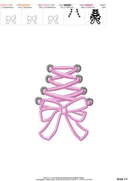 Girly Lace Up Bow Applique