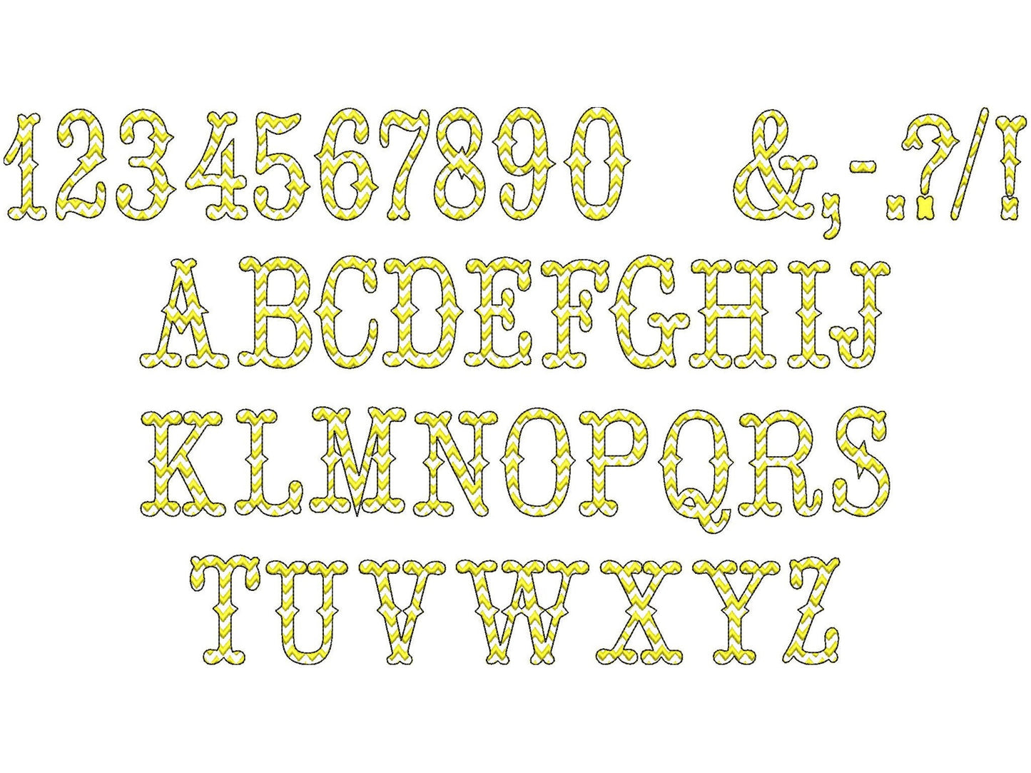 Chevron RIC RAC Western Font light sketch outline machine embroidery