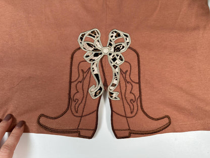 Cowboy Cowgirl Boots and Bow Applique