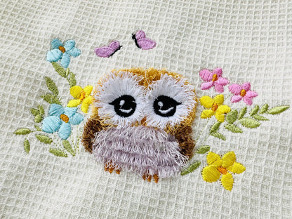 Fringed Fluffy Owl Floral Garden