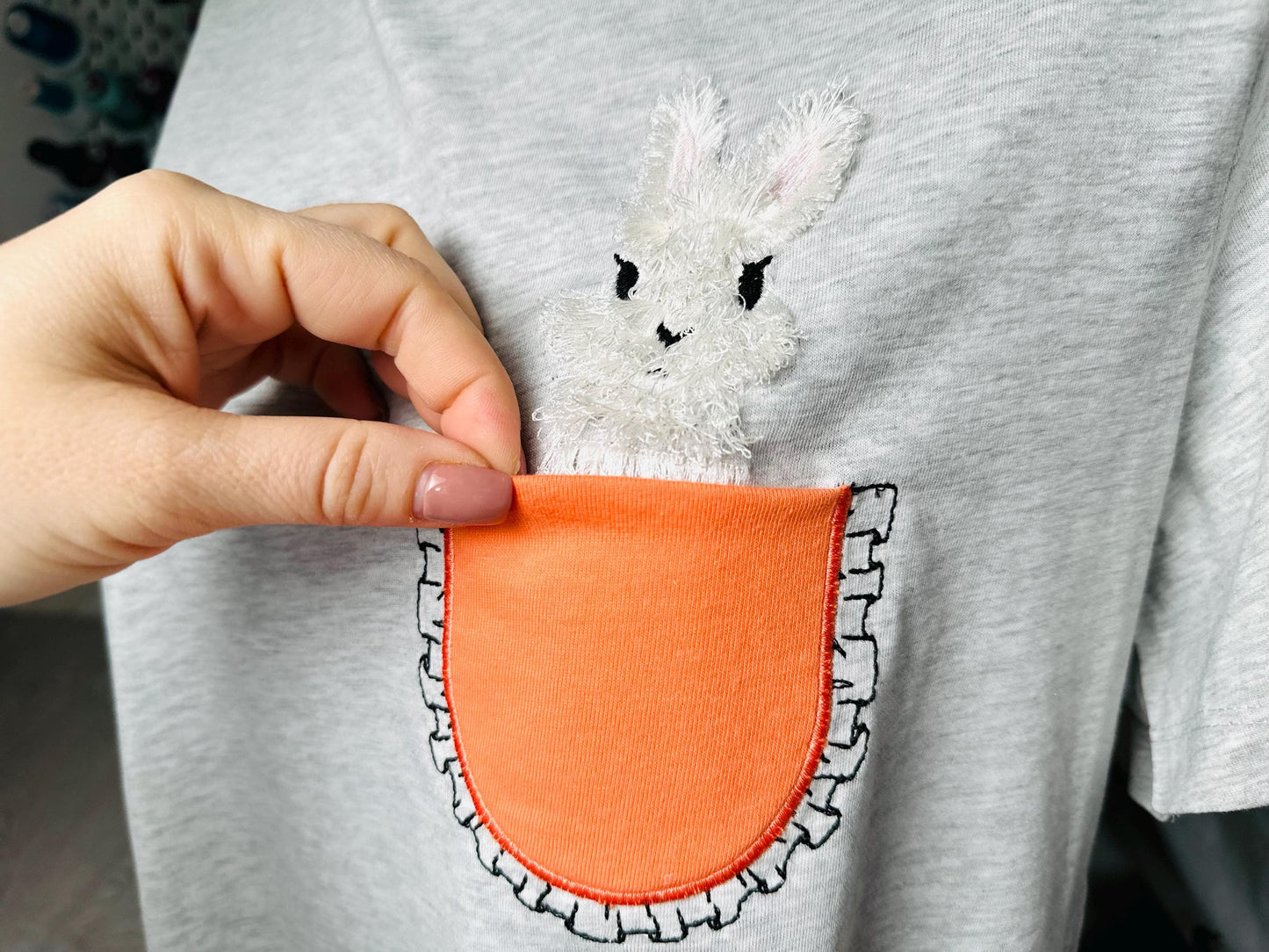 Peeking Fringed Fluffy Bunny Pocket