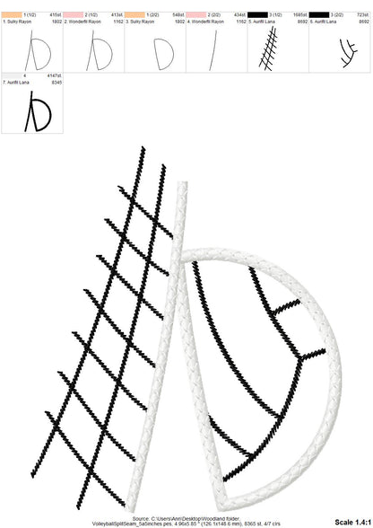 Sports Volleyball split seam side bow Applique machine embroidery