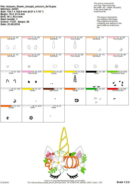 Fall Pumpkin Floral Unicorn Head