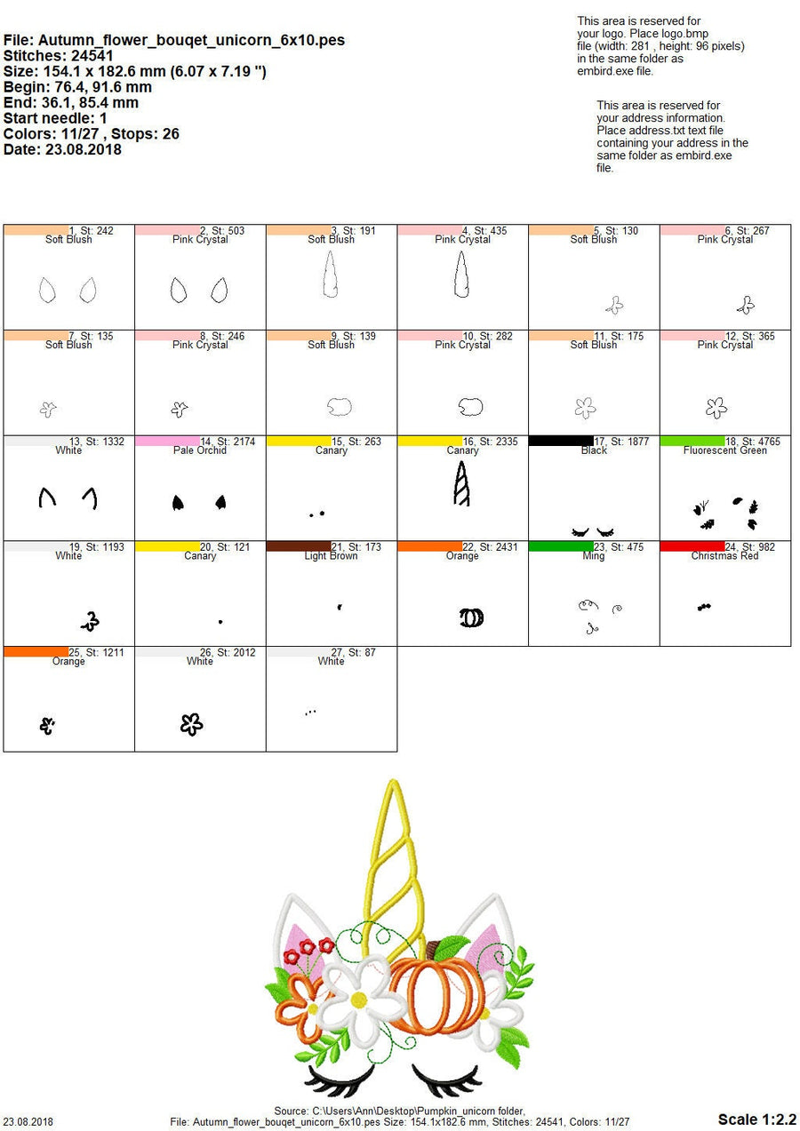 Fall Pumpkin Floral Unicorn Head