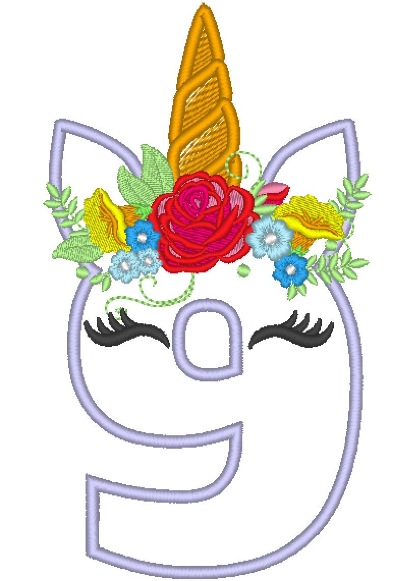 Floral Unicorn Birthday Numbers Applique