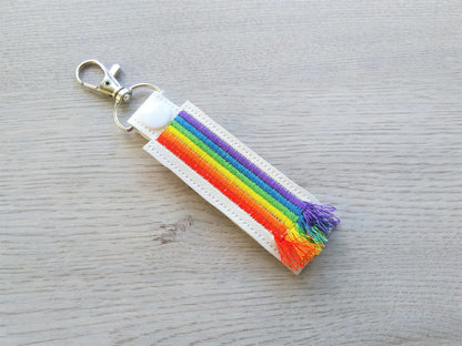 Fringed Rainbow key fob snap tab ITH in the hoop machine embroidery