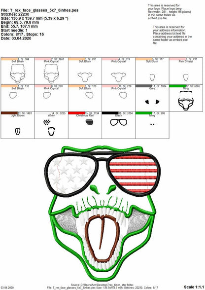 T-rex Dinosaur Face aviator glasses 4th of July patriotic machine