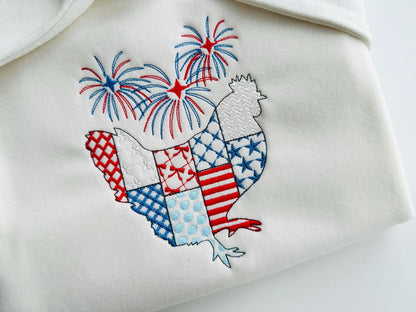 Patchwork Farm Chicken silhouette outline and Fireworks patterned
