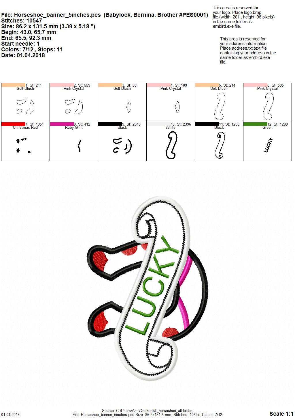 Tattoo horseshoe machine embroidery applique embroidery designs set 4